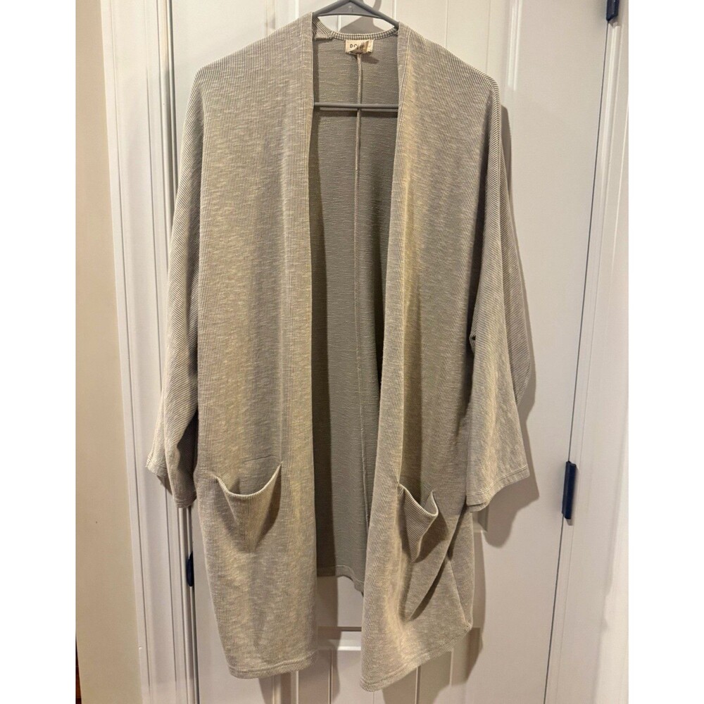 DONNI light Brown stripe Ribbed Knit Open 3/4 Kimono Sleeve Cardigan One Size